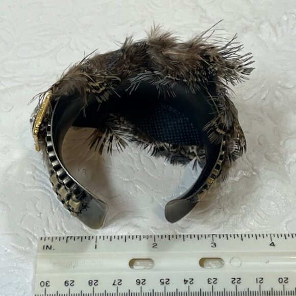 VTG Bird Feathered Crystal Rhinestones Brass Metal Bracelet Adjustable 6.5" - Picture 16 of 16